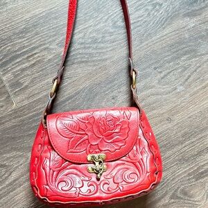 Patricia Nash Red Floral Embossed Crossbody Bag